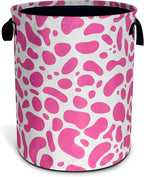 Pink Cow Print Laundry Basket Animal Foldable Oxford Cloth Funny Tote Bag by NUTAINLA