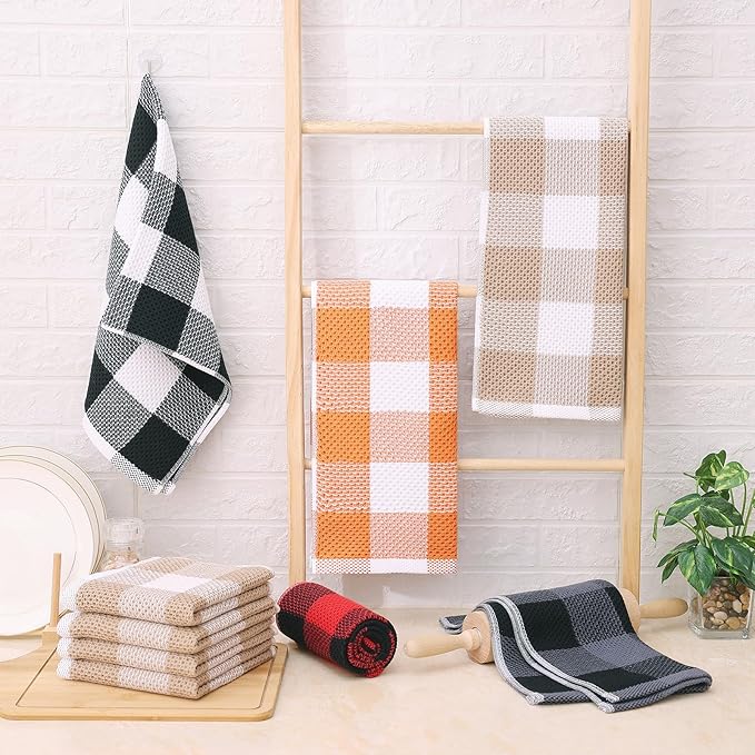 Homaxy 100% Cotton Waffle Weave Check Plaid Kitchen Towels, 13 x 28 Inches - Image 6