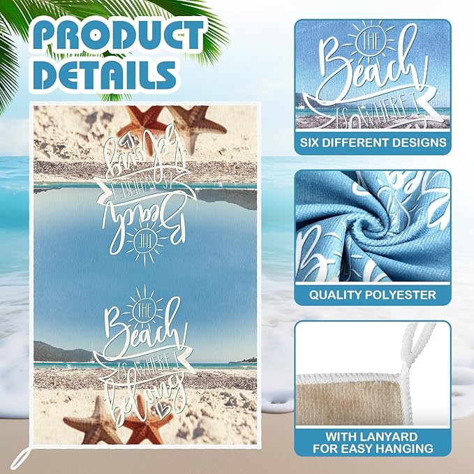 Breling Set of 6 Summer Beach Kitchen Towels Vintage Themed Dish Towel Bathroom - Image 3