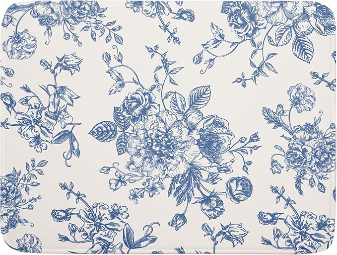 Vintage Blue Floral Dish Drying Mat by Kawani