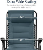 Best Choice Products Oversized Padded Zero Gravity Chair, Folding Outdoor Patio Recliner, XL Anti Gravity Lounger for Backyard w/Headrest, Cup Holder, Side Tray, Polyester Mesh - Slate Blue - Image 3