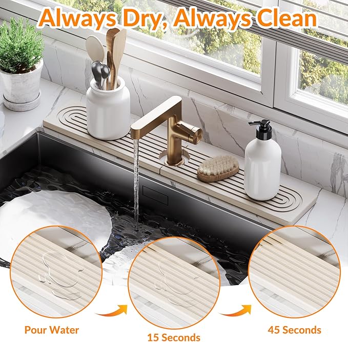 23.6 Inch Stone Faucet Mat for Kitchen Sink Splash Guard, Diatomite Sink - Image 3