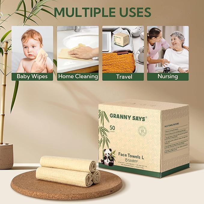 GRANNY SAYS Disposable Face Towels, Bamboo Viscose Face Towelettes Disposable - Image 8