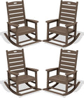 SERWALL Outdoor Rocking Chair Set of 4, Oversized HDPE Patio Rocking Chair with Footrest for Adults, All Weather Porch Rocker for Deck Patio Balcony, Coffee by SERWALL