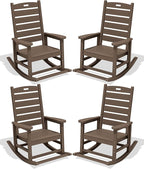 SERWALL Outdoor Rocking Chair Set of 4, Oversized HDPE Patio Rocking Chair with Footrest for Adults, All Weather Porch Rocker for Deck Patio Balcony, Coffee by SERWALL