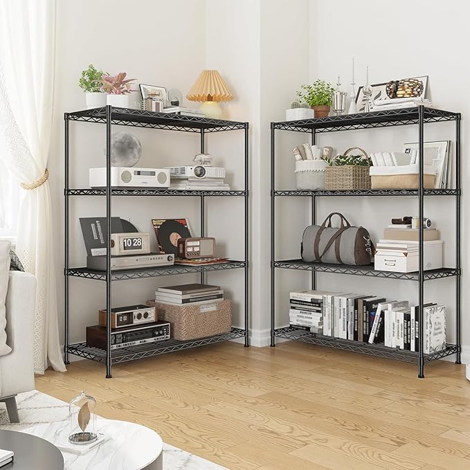 Xcity Storage Shelves, 4 Tier Heavy Duty Metal Shelving Unit with Wheels, 1600 LBS Capacity Adjustable Steel Wire Shelf Organizer for Pantry, Kitchen, Garage, 18" D x 36" W x 60" H, Black - Image 6
