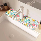 Colorful Floral Leaves Berries Kitchen Sink Splash Guard Mat Absorbent Fast - Image 2