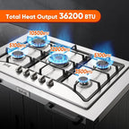 Gas Grill, Movable Outdoor Gas Stove Stainless Steel Top with Cabinet, 5 Burners with 36,200 BTUs, Outdoor Propane Grill for Outdoor Cooking, Ideal for Lawn & Garden, L35.4 x W24 - Image 5