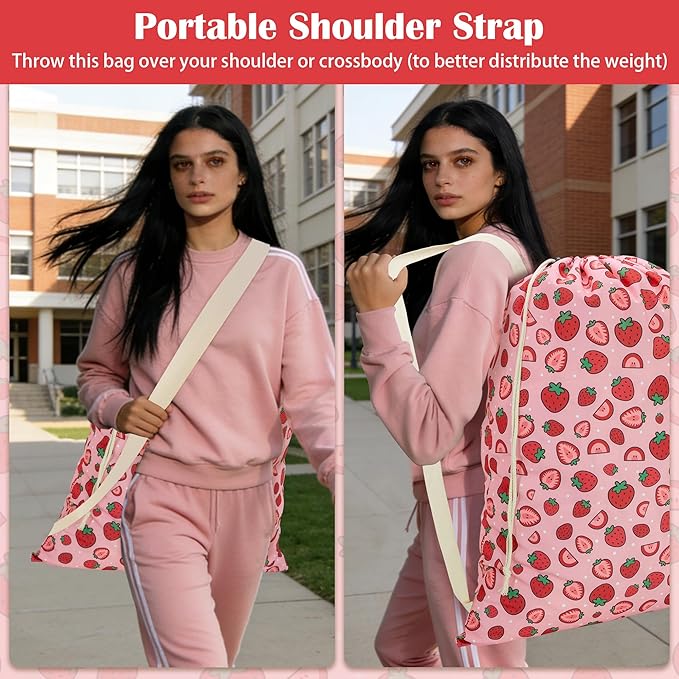 Canvas Laundry Bag with shoulder Strap 24"W x 29"H, Large Drawstring Dirty - Image 5
