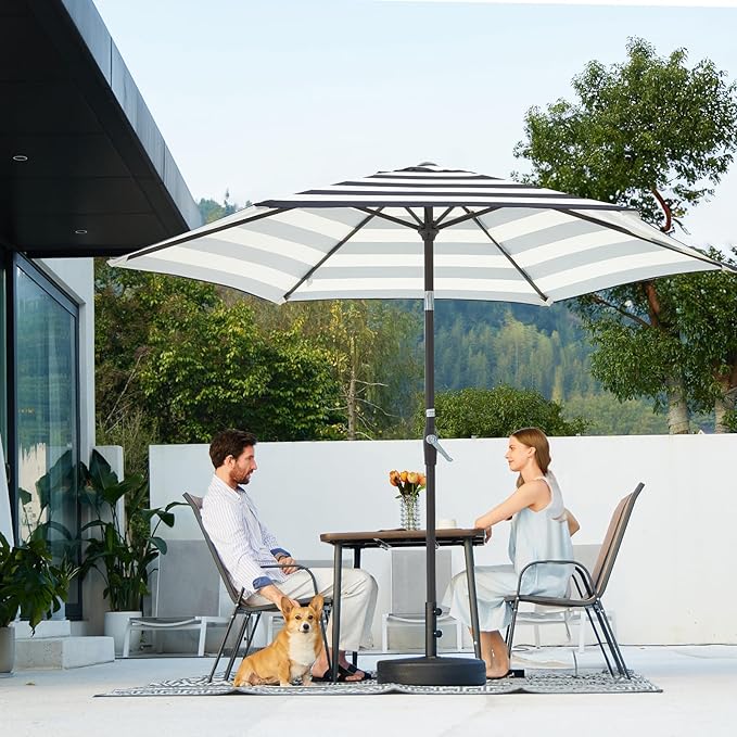 JEAREY 7.5FT Patio Umbrella Outdoor Market Umbrella with 6 Sturdy Ribs, Push Button Tilt/Crank Table Umbrella for Garden, Deck, Backyard and Pool, Beige & Black Stripe - Image 7