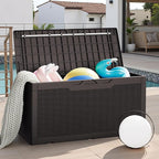 JUMMICO 100 Gallon Resin Deck Box, Waterproof Outdoor Storage Box with Lockable Lid for Garden Tools, Patio Cushions (Brown) - Image 4