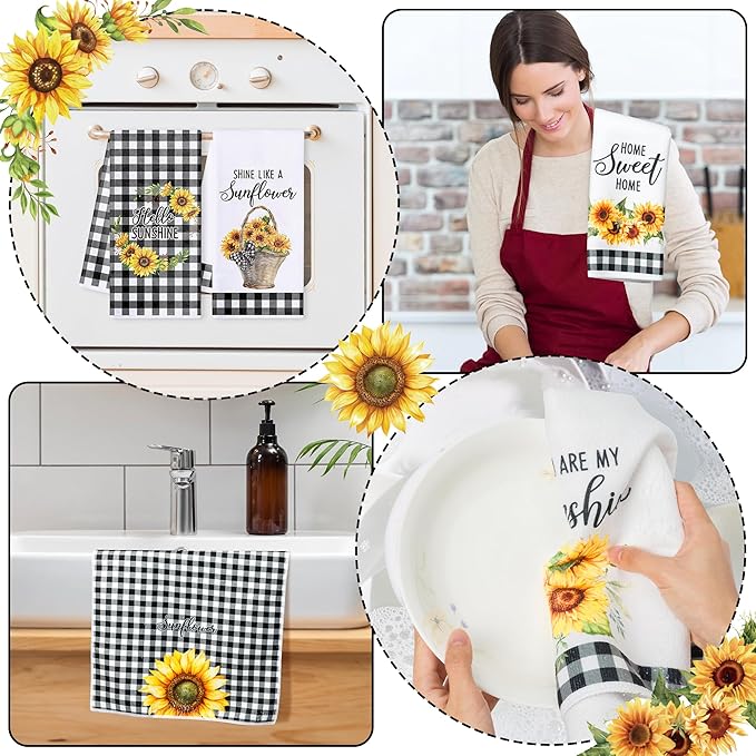 R HORSE 5Pcs Sunflower Kitchen Towels Decorative Set, Summer Flower Dishcloth - Image 5
