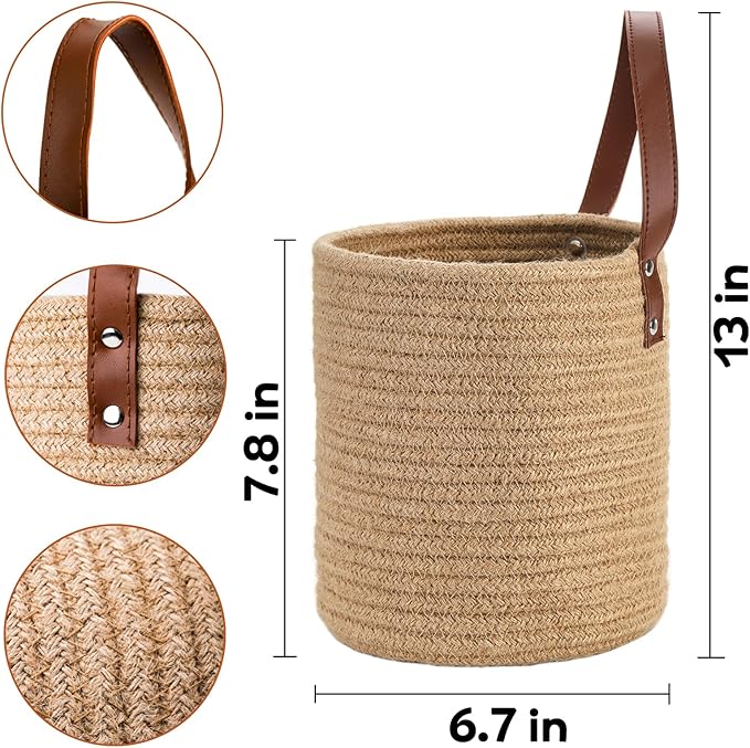 YOUEON Set of 2 Jute Hanging Basket 7.8" x 6.7", Small Wall Hanging Planter - Image 2