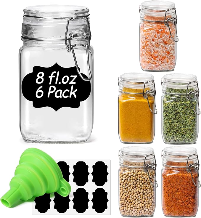 ComSaf Small Glass Jars with Airtight Lid Set of 6, Spice Jars 8 oz, Mason Jars by ComSaf