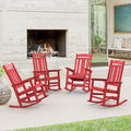 LUE BONA Outdoor Rocking Chairs Set of 4, HDPS Porch Rocker with High Back, Plastic Weather Resistant Rocking Chairs for Outdoor Indoor, Garden, Backyard, 350lb, Bright Red by LUEBONA