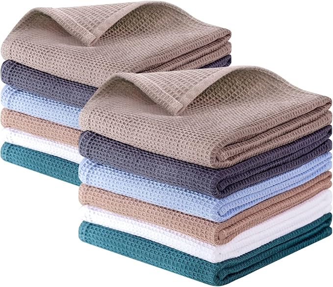 QUILTINA Dish Towels Set, 100% Cotton Waffle Weave Kitchen Towels 12 Pack by Quiltina
