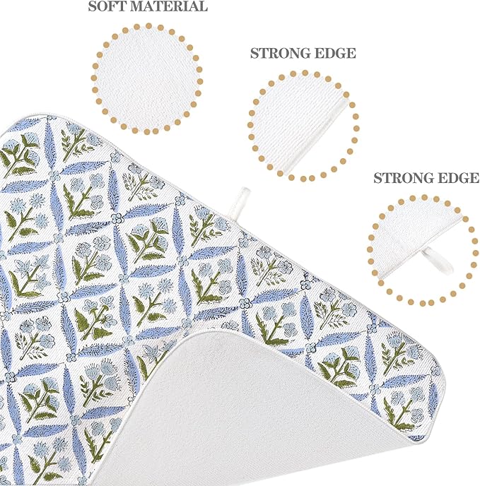 Blue Sage Green Block Print Dish Drying Mats 18x24 Inch Blue Green Vintage - Image 7