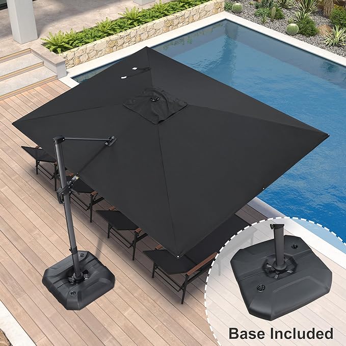 PURPLE LEAF 9' X 11.5' Square Cantilever Umbrella Patio Umbrella with Base Outdoor Umbrella Aluminum Offset with 360-degree Rotation for Garden Deck Pool Patio Black - Image 2