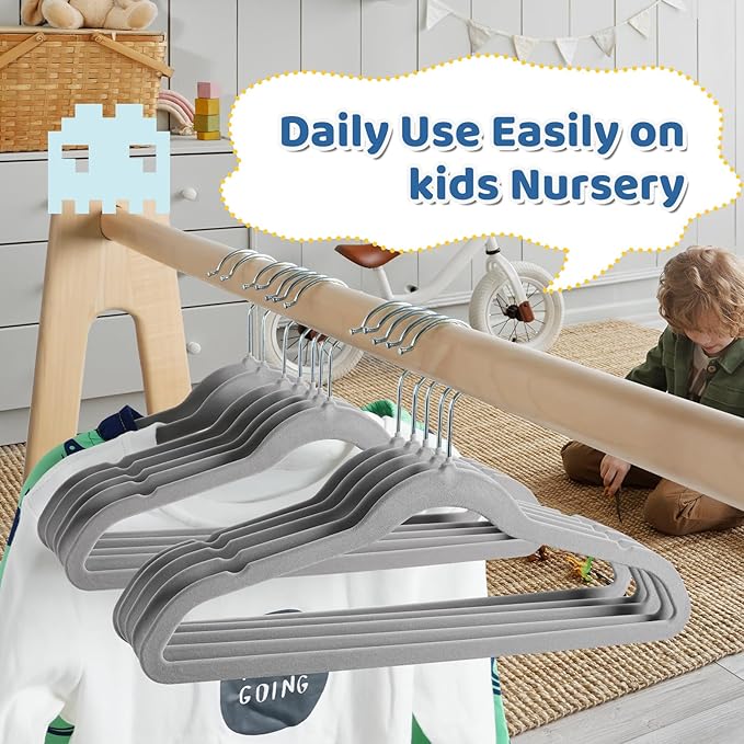 Smartor Premium 14 Inch Kids Hangers 50 Pack, Non Slip, Space Saving Felt - Image 8