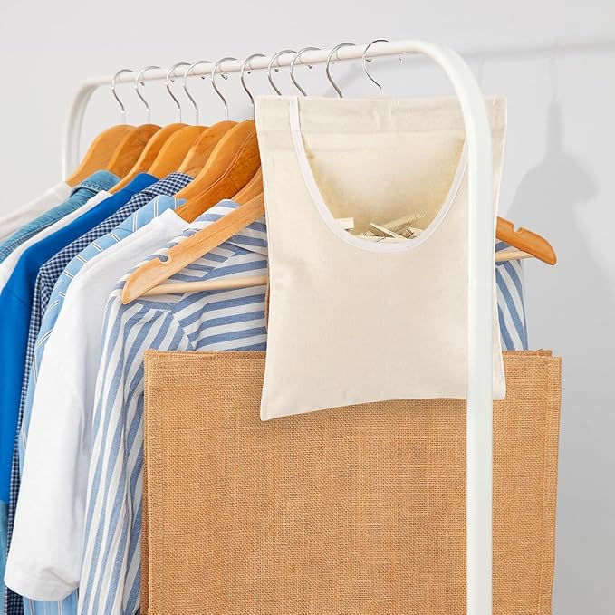 Canvas Clothespin Bag, 13.3x11.2 Inch Hanging Laundry Organizer - Image 3
