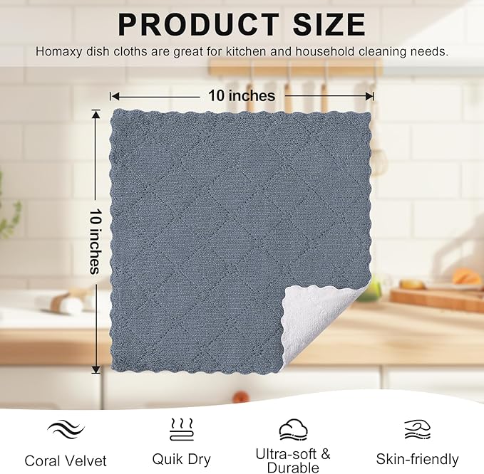 Homaxy 12 Pack Kitchen Cloths Dish Towels, Super Soft and Absorbent Dish Cloths - Image 3