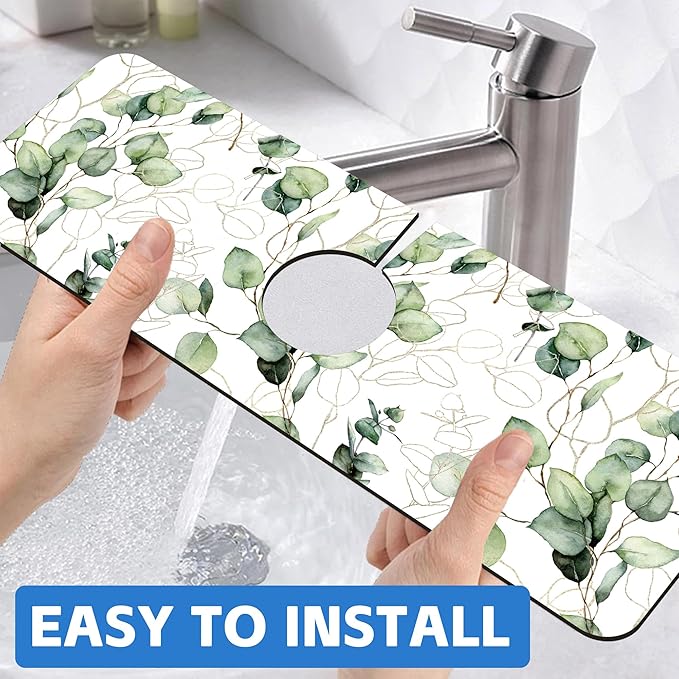 Watercolor Gold Eucalyptus Branch Dish Drying Mat - Image 6