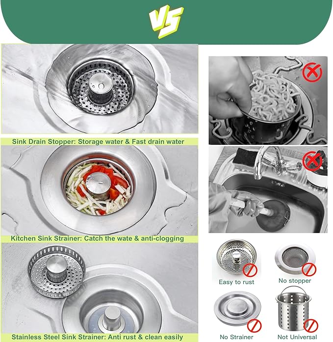 Sink Drain Strainer 3 in 1, 304 Stainless Steel Pop Up Sink Stopper, - Image 7