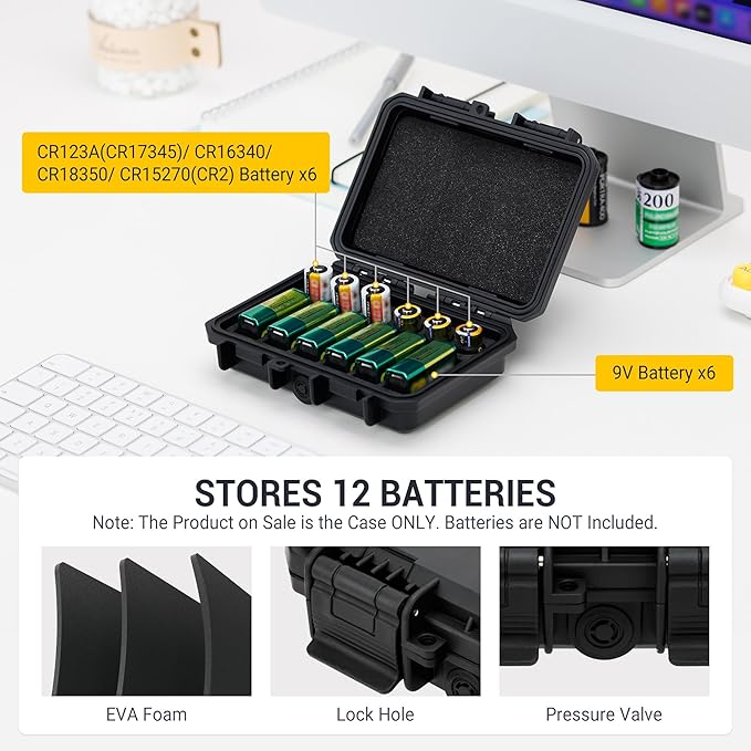 KIWIFOTOS 12 Slots 9V & CR2 CR123A Battery Storage Organizer Case IP67 - Image 3