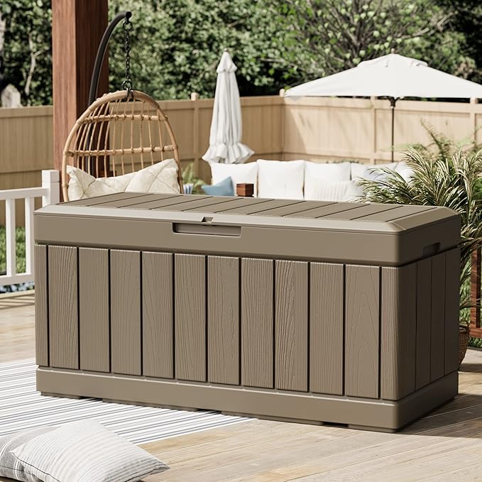 Greesum 82 Gallon Resin Deck Box All Weather Large Outdoor Storage for Patio Furniture, Toys, Garden Tools, Lockable, Light Coffee - Image 5
