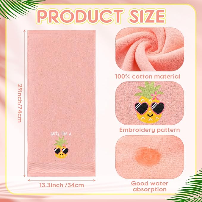 2 Pcs Party Like a Pineapple Hand Towels Coral Bathroom Decor 14x29 Inch - Image 2
