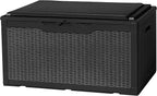 Flamaker Deck Box with Cushion 100 Gallon Waterproof Resin Storage Box with Air Rod Indoor Outdoor Lockable Storage Bench for Patio Furniture, Tools, Pool Accessories (Black) by Flamaker