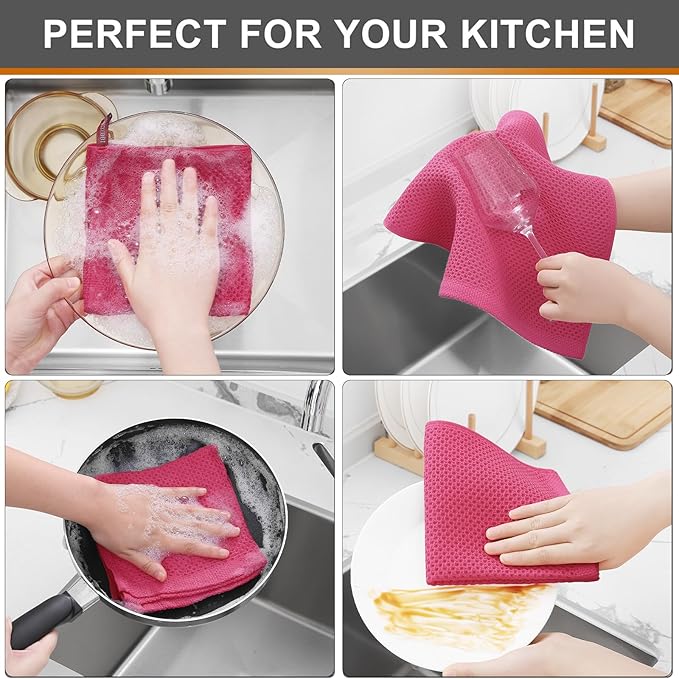 Kitinjoy 100% Cotton Kitchen Dish Cloths, 8 Pack Waffle Weave Ultra Soft - Image 4