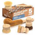 5 Pcs Bamboo Dish Brush Set – Bamboo Dish Scrubber by ZOKLU