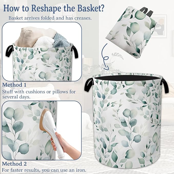 Eucalyptus Spring Botanical Laundry Basket, Foldable Oxford Cloth Laundry Hamper - Image 6