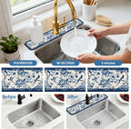 2 Pcs Kitchen Sink Splash Guard Faucet Mats Vintage Porcelain Flowers and Birds - Image 5