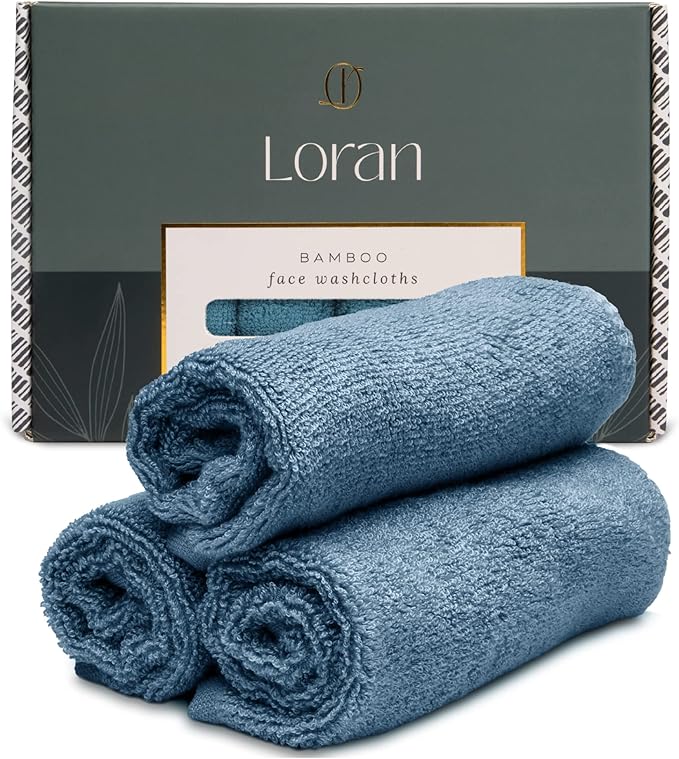 Tidal Blue Facial Washcloths Set of 6 Soft Cloths 10” x 10” 100% Viscose by Loran