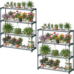 Ohuhu Plant Greenhouse Shelves 4 Tier 2 Pack Extra-Wide Stable Green House Shelving for Outdoor, 35x12x42 Inch Portable Rustproof Metal Shelf Plant Stand Rack Greenhouse Accessories by Ohuhu