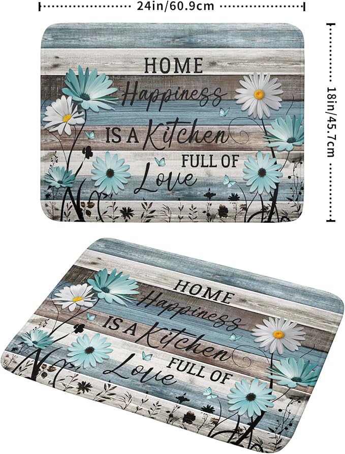 Daisy Floral Dish Drying Mat 18x24 Inches Rustic Wood Microfiber Absorbent - Image 2