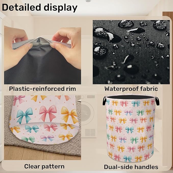 Colorful Bow Foldable Laundry Hamper - Image 5