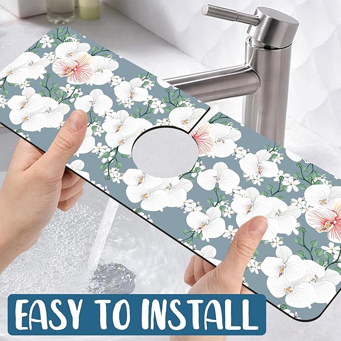Colorful Wildflowers Kitchen Sink Splash Guard Faucet Mat White Orchid Super - Image 5