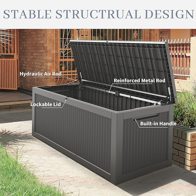 Outdoor Storage Box, Resin Deck Boxes Indoor and outdoor, Waterproof Storage Box Lockable Lid Grey,320 Gallon - Image 3