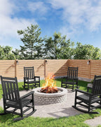 Poly Lumber Rocking Chair Outdoor Set of 2 with Side Table - HDPE High Back Porch Rocker Chairs for Adults - All Weather Resistant Furniture for Patio - Black - Image 9