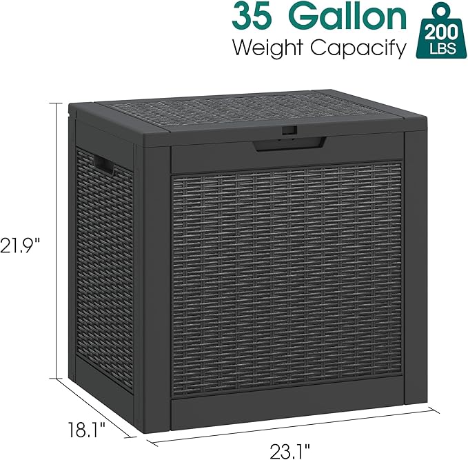 Outdoor Storage Box, Resin Deck Boxes Indoor and outdoor, Waterproof Storage Box Lockable Lid (Black, 35 Gallon) - Image 2