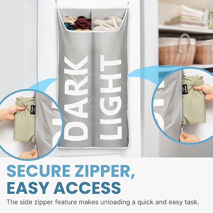 Hanging Laundry Hamper Bag XL 40x22", Space Saving over the Door Storage Bags - Image 3
