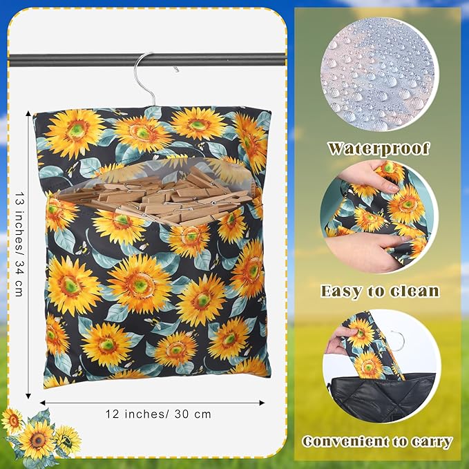 2 Pcs Clothespin Bag with Hanging Hook Waterproof Laundry 13" x 12" Clothes Pin - Image 2