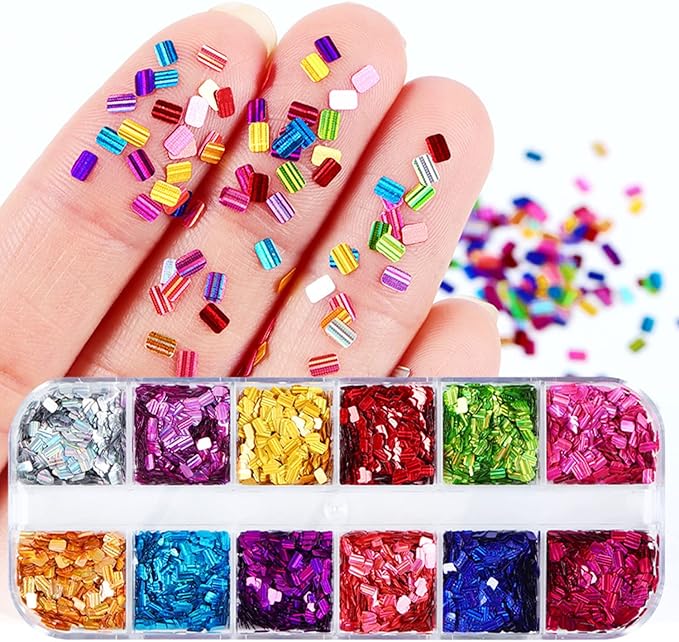 Laser Square Glitter Nail Art Sequins, Holographic 3D 12 Colors Glitter Flakes - Image 2