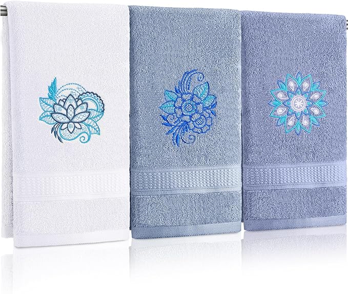 3 Pcs Mandala Hand Towels Mandala Flower Boho Bathroom Decor 14x29 Inch by Tingjoo
