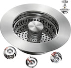 Sink Drain Strainer 3 in 1, 304 Stainless Steel Pop Up Sink Stopper, by YKWLHomeSolution
