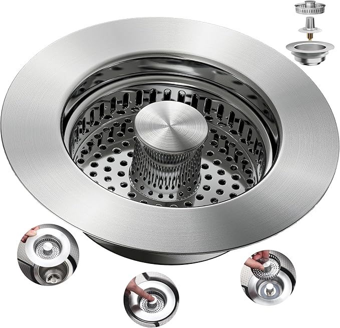 Sink Drain Strainer 3 in 1, 304 Stainless Steel Pop Up Sink Stopper, by YKWLHomeSolution