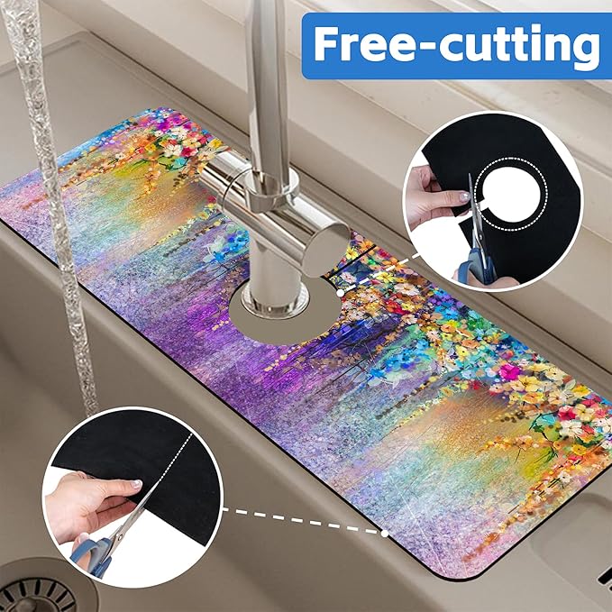 Abstract Watercolor Flowers Dish Drying Mat - Image 7